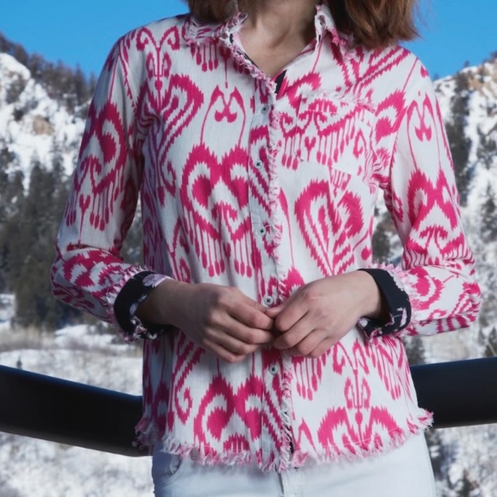 Dizzy-Lizzie - Tizzie - Cape Cod Tunic Pink White Ikat Sz L